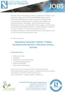 Mitarbeiter (m/w/d) in Vollzeit / Teilzeit Kaufmännischer Bereich, Technischer Service, Vertrieb